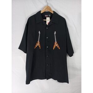 Silver Point Flying V Guitar Black Short Sleeve Button Up Bowling‎ Shirt Size XL